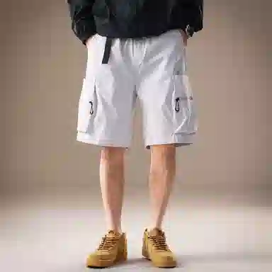 贵色 夏季 纯色简约风格拉链多口袋设计男士日常出行穿搭潮流时尚百搭户外速干沙滩休闲五分工装短裤 宽松 男女同款