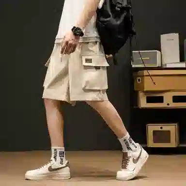 贵色 美式时尚潮流高街痞帅薄款凉爽透气潮牌城市机能风多口袋系绳设计感休闲宽松垂感五分阔腿裤工装短裤 男女同款