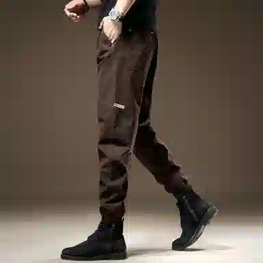 贵色 秋季 美式潮流复古阿美咔叽风纯色拼接口袋男士潮牌时尚百搭户外出行运动宽松休闲小脚灯笼裤工装裤 束脚 男女同款