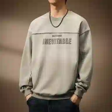 贵色 秋季 日系潮流复古渐变水洗重磅圆领长袖男士潮牌字母印花拼接设计感舒适保暖休闲上衣卫衣 宽松型 男女同款