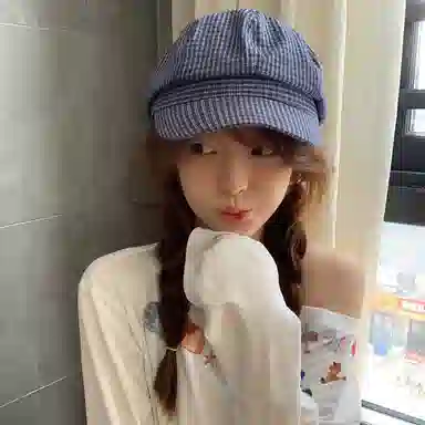 心水好物 韩系复古蓝色条纹画家显脸小文艺八角复古 棉 贝雷帽 女款