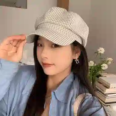 心水好物 日系简约细纹格薄款八角帽显脸小大头围 棉  贝雷帽 男女同款情侣款