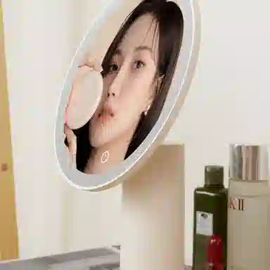 心水好物日系手持立式外出家用大号清晰带灯补光化妆镜