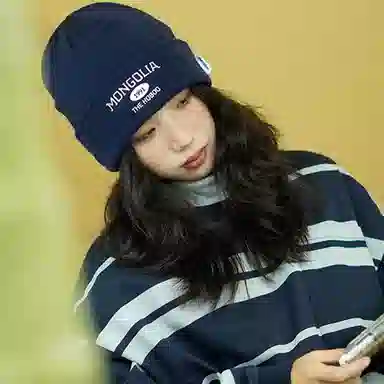 心水好物 日系复古潮牌针织字母刺绣潮流保暖护耳套头显脸小 腈纶 绒线帽 男女同款情侣款