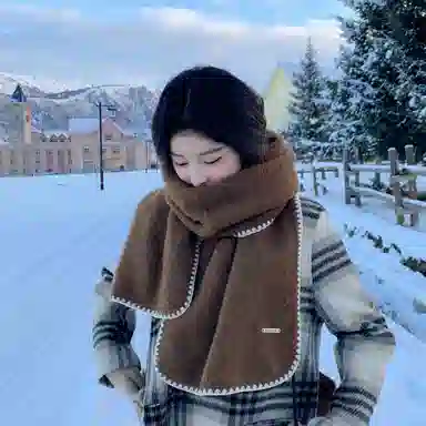 心水好物 羊毛混纺 韩系冬季氛围感锁边保暖防寒软糯亲肤 绒线围巾 男女同款情侣款