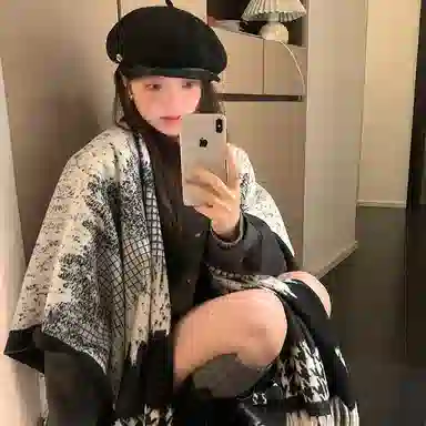 心水好物 水墨流苏千鸟格时尚百搭国风复古旅游保暖披风空调毯 聚酯纤维 披肩 女款