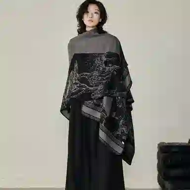 心水好物 民族风暗黑小众设计感斗篷保暖双面针织披风外搭 聚酯纤维 披肩 女款