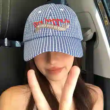 【出片ins风】 心水好物 超绝小清新蓝色格纹韩版宽檐显脸小软顶刺绣 锦纶 鸭舌帽 女款