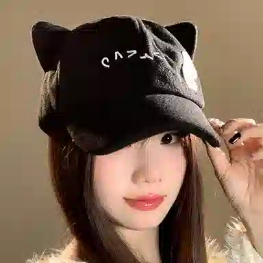 心水好物 猫耳加厚户外休闲可爱卡通 聚酯纤维 鸭舌帽 男女同款情侣款