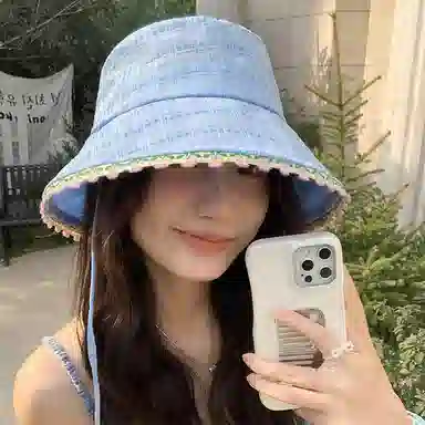 心水好物 甜美可爱花边蓝色春夏季遮阳防晒盆帽户外露营日常通勤百搭出片 棉 渔夫帽 女款