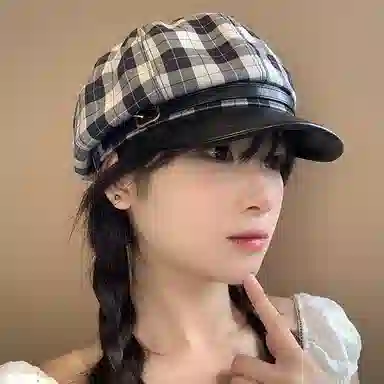 心水好物 学院文艺风 复古格子八角帽 小清新百搭 棉 贝雷帽 女款