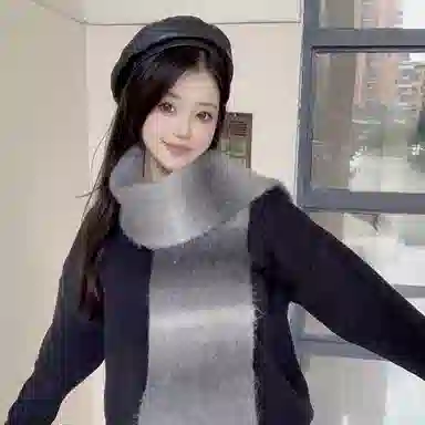 心水好物 韩系秋冬针织渐变色软糯亲肤保暖防寒 羊毛混纺 绒线围巾 男女同款情侣款