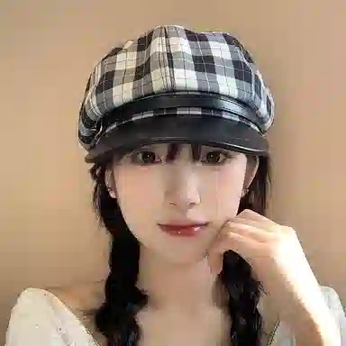 心水好物 学院文艺风 复古格子八角帽 小清新百搭 棉 贝雷帽 女款