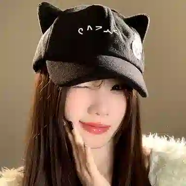 心水好物 猫耳加厚户外休闲可爱卡通 聚酯纤维 鸭舌帽 男女同款情侣款