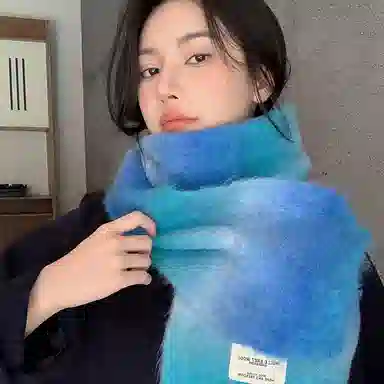 心水好物 韩系秋冬针织渐变色软糯亲肤保暖防寒 羊毛混纺 绒线围巾 男女同款情侣款