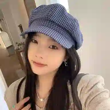 心水好物 韩系复古蓝色条纹画家显脸小文艺八角复古 棉 贝雷帽 女款