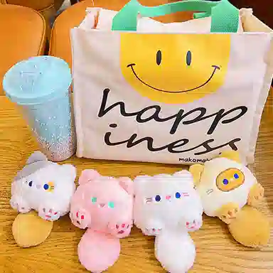 心水好物 可爱小猫咪书包钥匙扣情侣闺蜜毛绒公仔挂饰 聚酯纤维 挂件 男女同款情侣款