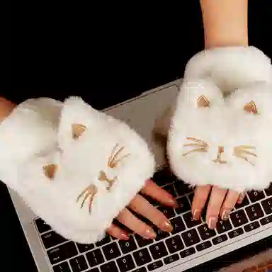 心水好物 智能电加热石墨烯暖手 可爱卡通猫咪造型翻盖 涤纶 绒线手套 男女同款情侣款