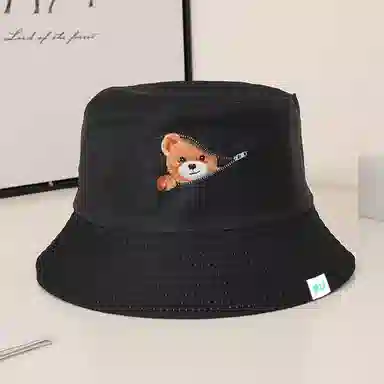 心水好物 韩式印花小熊卡通盆帽可爱日常通勤遮阳帽防晒出街 棉  渔夫帽 男女同款情侣款