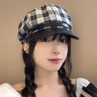 心水好物 学院文艺风 复古格子八角帽 小清新百搭 棉 贝雷帽 女款