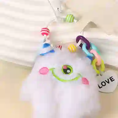心水好物 萌萌大眼小怪兽彩链钥匙扣包包毛绒法公仔 聚酯纤维 挂件 男女同款情侣款
