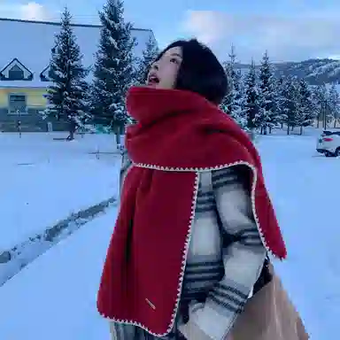 心水好物 羊毛混纺 韩系冬季氛围感锁边保暖防寒软糯亲肤 绒线围巾 男女同款情侣款