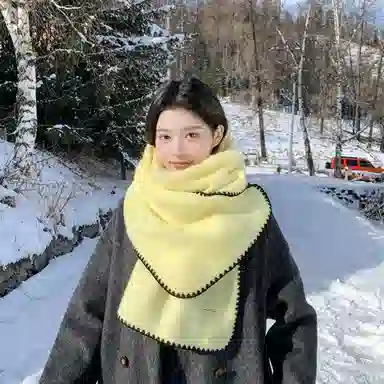 心水好物 羊毛混纺 韩系冬季氛围感锁边保暖防寒软糯亲肤 绒线围巾 男女同款情侣款