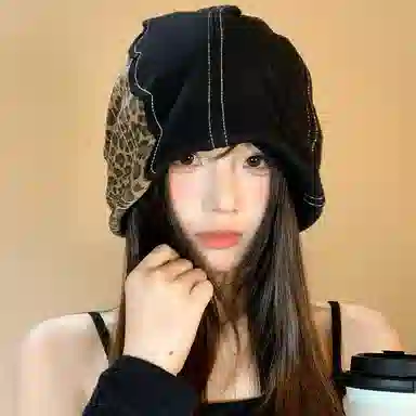 心水好物 日系小众设计高级感拼接豹纹辣妹堆堆帽复古百搭时尚显脸小 棉 帽子 女款