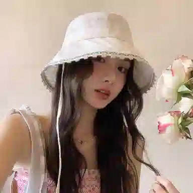 心水好物 甜美可爱花边蓝色春夏季遮阳防晒盆帽户外露营日常通勤百搭出片 棉 渔夫帽 女款