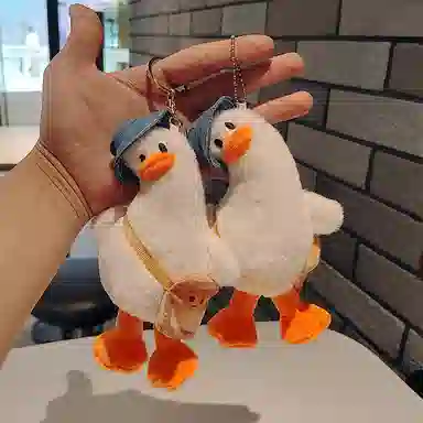 心水好物 可爱歪头疑惑痴呆鸭公仔钥匙扣包包挂饰鸭子玩偶玩具 短毛绒 挂件 男女同款情侣款