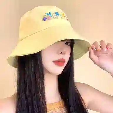 心水好物 甜妹多彩字母刺绣春夏季韩版显脸小盆帽大头围露营遮阳防晒帽 棉 渔夫帽 女款