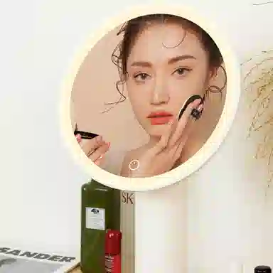 心水好物日系手持立式外出家用大号清晰带灯补光化妆镜