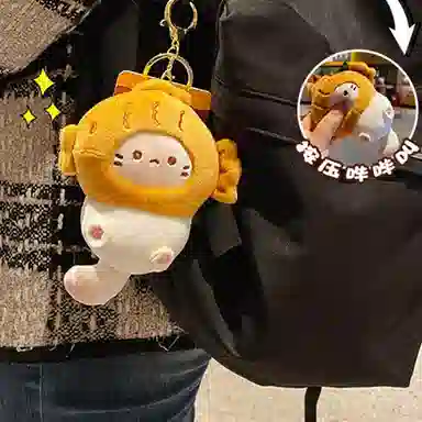 心水好物 可爱猫小食挂饰精致配饰包包 聚酯纤维 挂件 男女同款情侣款