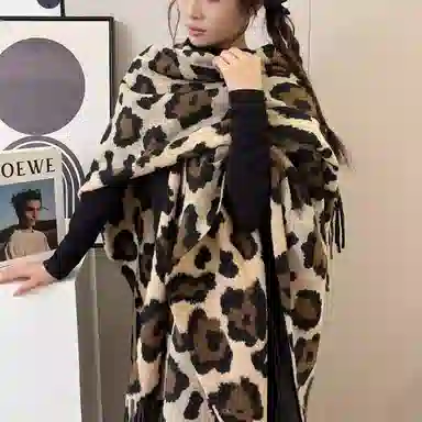 心水好物 拉美风欧美野性豹纹双面外搭高级感旅行流苏 聚酯纤维 披肩 女款