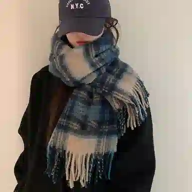 心水好物 韩系秋冬氛围感复古仿羊绒百搭格子围脖防寒保暖披肩 礼盒装 聚酯纤维 绒线围巾 男女同款情侣款