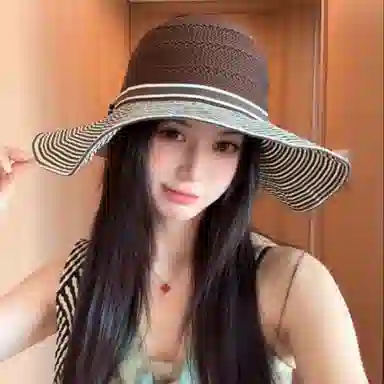 心水好物 夏季条纹空顶大檐蝴蝶结透气太阳帽徒步海滩度假休闲高颜值#好运 聚酯纤维  渔夫帽 女款