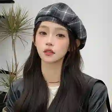 心水好物 英伦风复古格子纹学院甜美气质画家帽百搭时尚出行 聚酯纤维 贝雷帽 女款