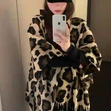 心水好物 拉美风欧美野性豹纹双面外搭高级感旅行流苏 聚酯纤维 披肩 女款