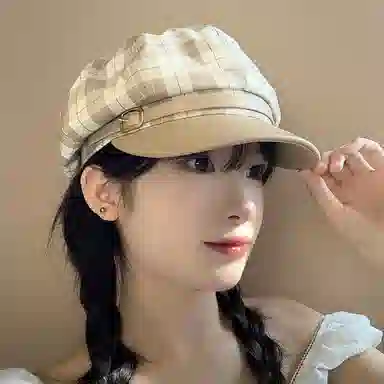 心水好物 学院文艺风 复古格子八角帽 小清新百搭 棉 贝雷帽 女款