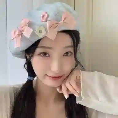 心水好物 日系蝴蝶结云朵感奶油八角帽透气显脸小少女可爱画家帽大头围百搭时尚#好运 聚酯纤维 贝雷帽 女款