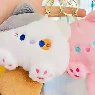 心水好物 可爱小猫咪书包钥匙扣情侣闺蜜毛绒公仔挂饰 聚酯纤维 挂件 男女同款情侣款