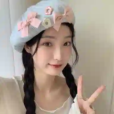 心水好物 日系蝴蝶结云朵感奶油八角帽透气显脸小少女可爱画家帽大头围百搭时尚#好运 聚酯纤维 贝雷帽 女款