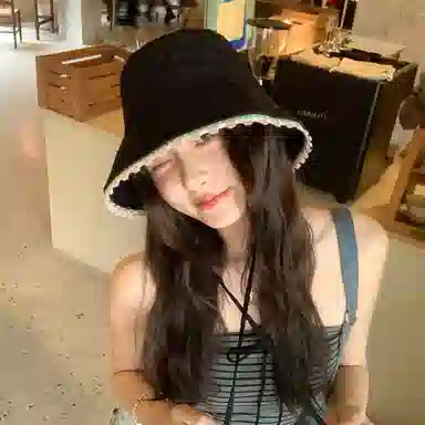 心水好物 甜美可爱花边蓝色春夏季遮阳防晒盆帽户外露营日常通勤百搭出片 棉 渔夫帽 女款