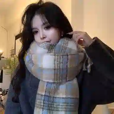 心水好物 超大蓬松大拉毛仿格纹流苏高级感围脖 礼盒装 聚酯纤维 绒线围巾 男女同款情侣款