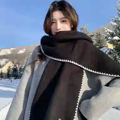 心水好物 羊毛混纺 韩系冬季氛围感锁边保暖防寒软糯亲肤 绒线围巾 男女同款情侣款