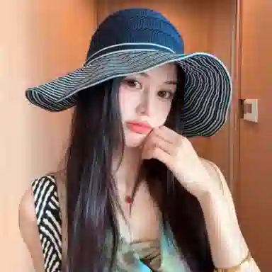 心水好物 夏季条纹空顶大檐蝴蝶结透气太阳帽徒步海滩度假休闲高颜值#好运 聚酯纤维  渔夫帽 女款