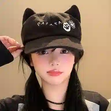 心水好物 猫耳加厚户外休闲可爱卡通 聚酯纤维 鸭舌帽 男女同款情侣款