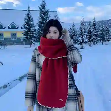 心水好物 羊毛混纺 韩系冬季氛围感锁边保暖防寒软糯亲肤 绒线围巾 男女同款情侣款