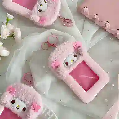 心水好物 卡通粉色小羊卡套小卡收纳套照片展示 毛绒 挂件 男女同款情侣款
