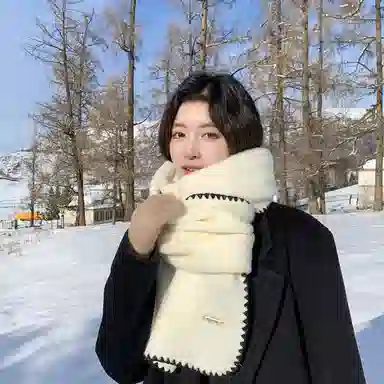 心水好物 羊毛混纺 韩系冬季氛围感锁边保暖防寒软糯亲肤 绒线围巾 男女同款情侣款